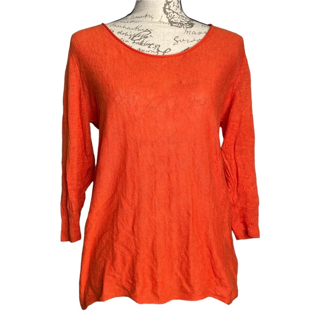 Eileen Fisher linen knit orange blouse size large